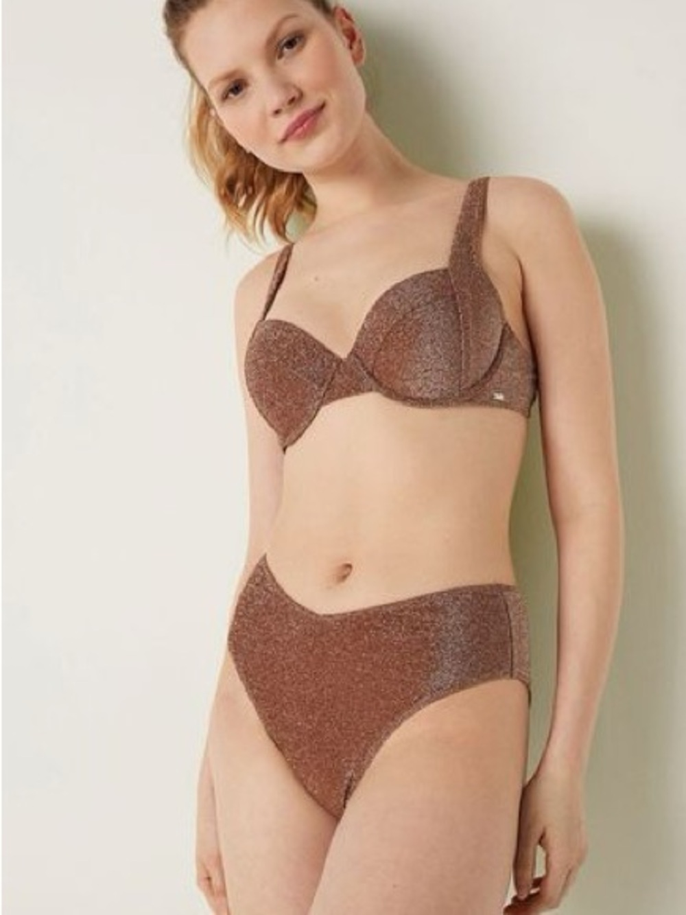 Victoria's Secret PINK Shimmer High Waist Cheeky Bikini Bottoms Size Small